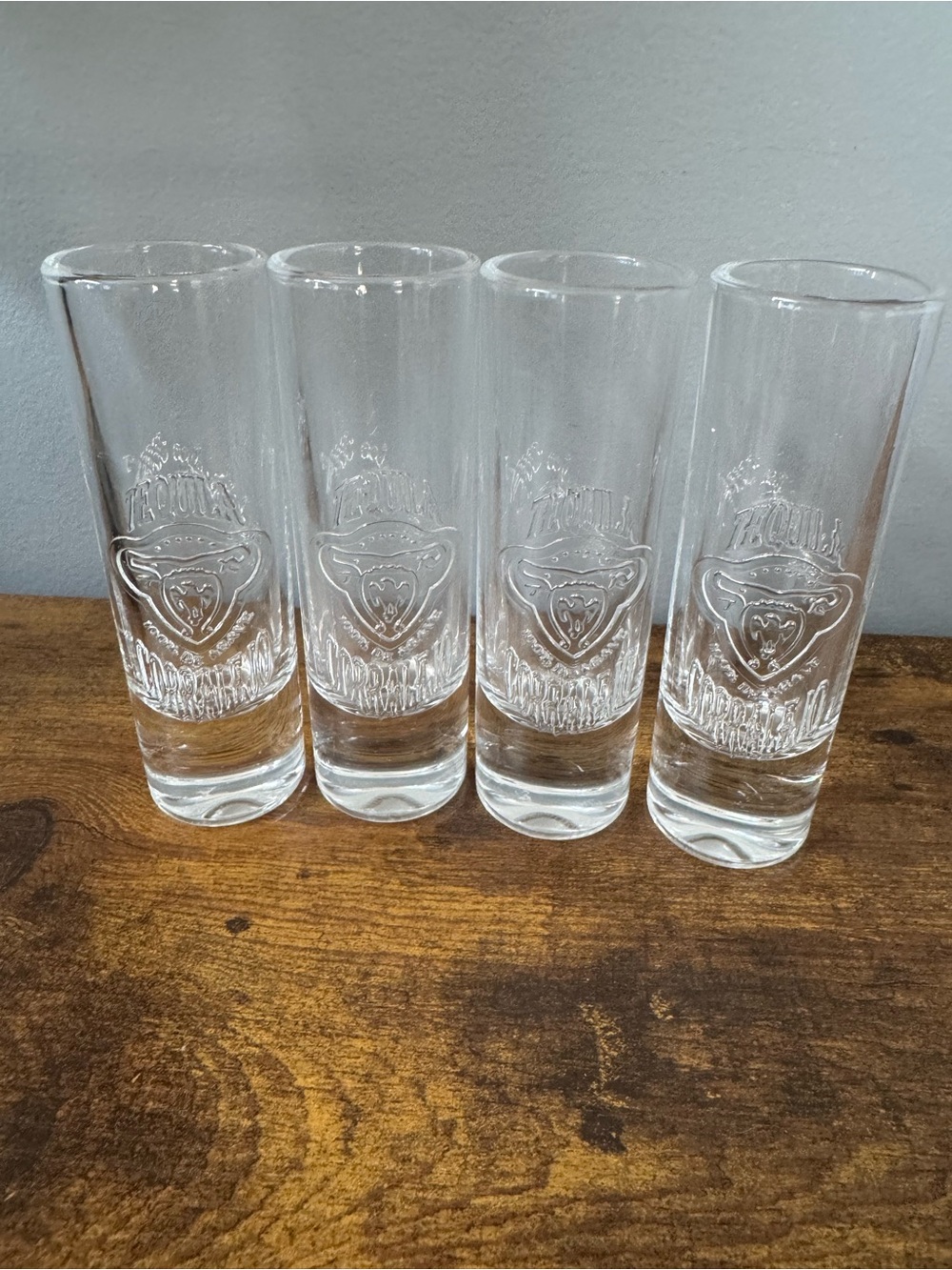 Tequila Corralejo Embossed Shot Glasses Set Of 4 Clear 2 Oz Barware Mexico